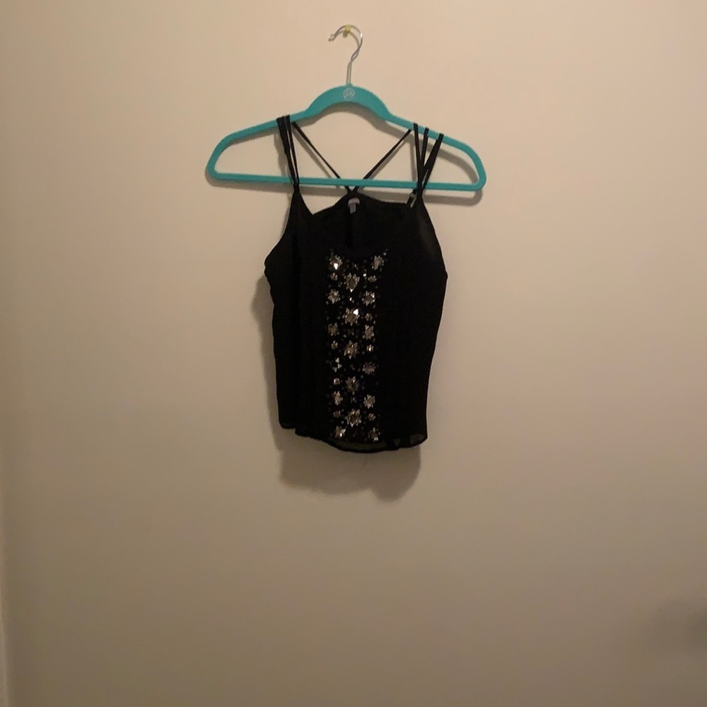Embellished Black Tank Top